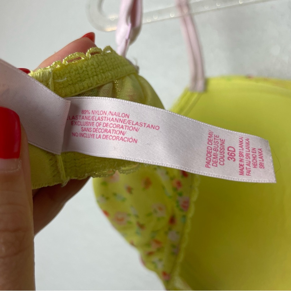 Victoria's Secret Butter Yellow and Pink Floral Bra Padded Demi Size 36D - Picture 7 of 9
